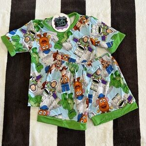 Playful Bamboo Cartoon Character Pajama Set - Green